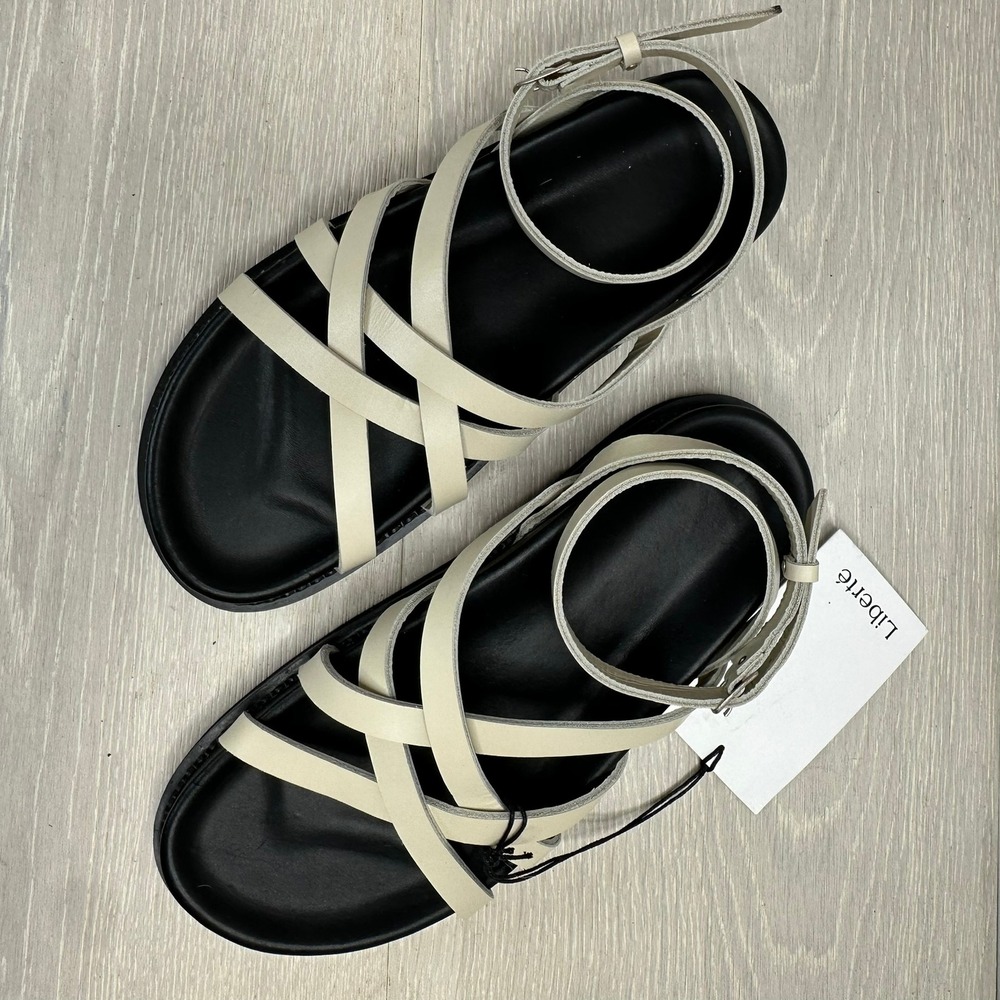 Liberte Sorento Strappy Sandals Womens 38 Cream Ankle Strap Minimalist Summer